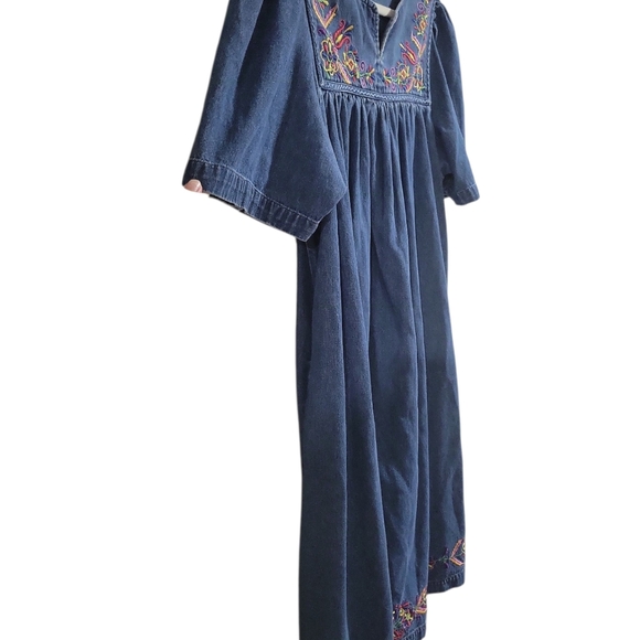 Bechamel Vintage Denim Embroidered Dress Size M Knee-length Pockets - Picture 4 of 15